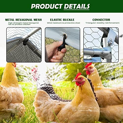 Large Metal Chicken Coop Upgrade Tri-Supporting Wire Mesh Chicken Run,Chicken Pen with Water-Resident and Anti-UV Cover,Duck Rabbit House Outdoor(10’ W x 13’ L x 6.5’ H)