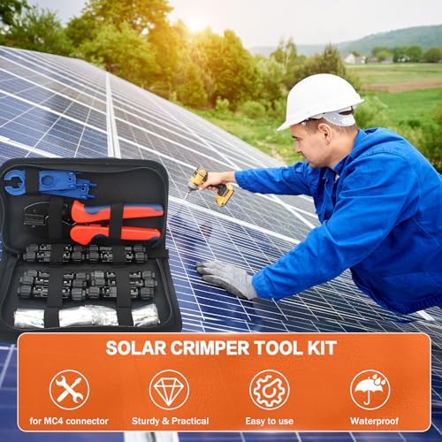 Solar Crimping Tool Kit for Solar Panel Connectors - a Crimper, 10 Pairs of Solar Wire Connectors and 1 Pair Solar Y Connector, 2 Pairs of Spanner Wrench for Solar Cable Connectors