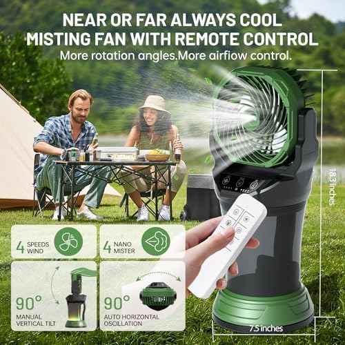 Portable Misting Fan with Remote & 30000mAh Rechargeable Misting Fans for Outside Patios Camping Beach & Workshops Mist Fan Portable for Outdoor/Indoor 2L Built-in Water Tank RGB 4 Speeds & Spray