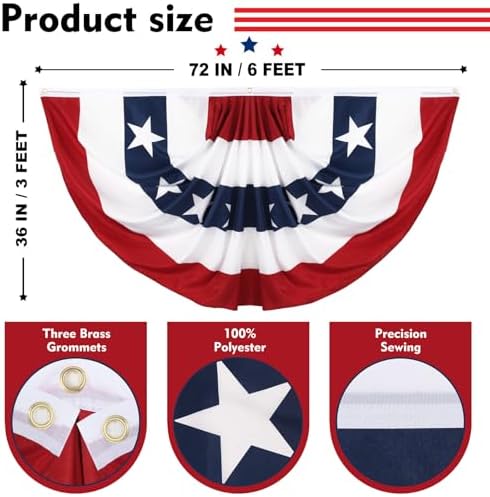 4 Pack Large USA Patriotic Pleated Fan Flag Set - 3x6 Ft American Bunting Flags with Sewn Stripes, Brass Grommets - Memorial Day Independence Day 4th of July Outdoor Decorations
