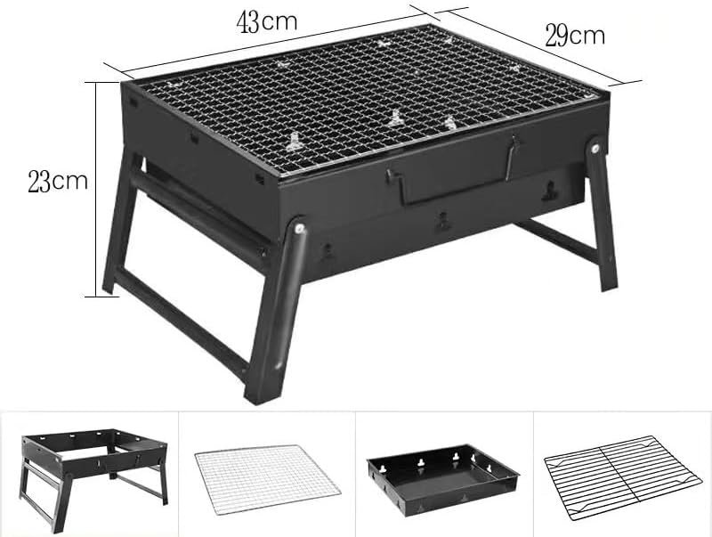 Portable Charcoal BBQ Grill - Folding Smoker, Perfect for Camping, Picnics, Garden & Beach Parties, Black
