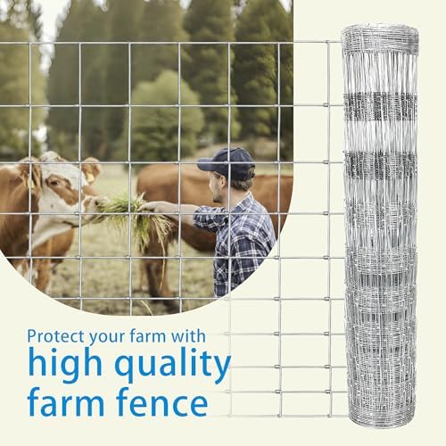 Farm Fence 4ft x 164ft Heavy Zinc Coating Cattle Fence Galvanized Field Fencing Sheep Fence Goat Fence,Hog Wire Fencing for Yard Livestock Animals Protection