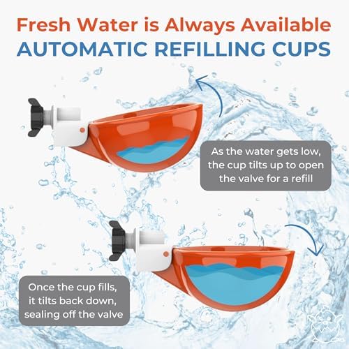 (8 Pack) Lil Clucker Large Automatic Chicken Waterer Cups | Chicken Water Feeder Suitable for Chicks, Duck, Goose, Turkey and Bunny | Poultry Water Feeder Kit (Orange)…