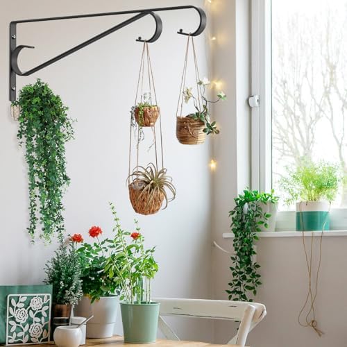 Plant Hangers Outdoor (2 Pack-15.5 Inch Black) Plant Hooks Heavy Duty Iron Plant Hanger Hook for Wall, Hanging Plant Bracket for Planters, Bird Feeders, Lanterns, Wind Chimes, Outdoor