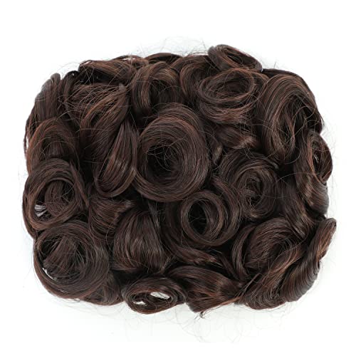 SWACC Short Messy Curly Dish Hair Bun Extension Easy Stretch hair Combs Clip in Ponytail Extension Scrunchie Chignon Tray Ponytail Hairpieces (Darkest Brown & Dark Auburn Mixed-2/33)