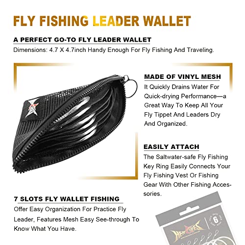 HERCULES Pre-Tied Loop Fly Fishing Leader 6 Pack with Tapered Leader Wallet, 7.5FT - 6X - 2.6LB