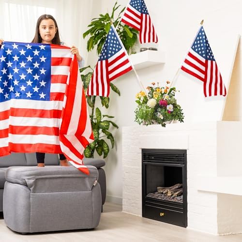 12 Pcs 12x18 In American Flags for Outside, 4th of July Grounded Decorations Outdoor Weatherproof USA Handheld Stick Flag for Memorial Day Outside Patriotic Decor Fourth of July Accessories