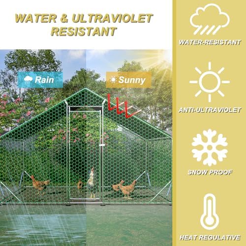 Metal Chicken Coop 10x6.6x6.56ft Walk-in Poultry Cage for 5/10 Chickens Chicken Run Hen Rabbit Duck House with Waterproof Cover for Outdoor Farm Use