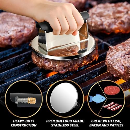 2lb Smash Burger Press Stainless Steel, Burger Smasher for Griddle Heat Resistant Handle, Hamburger Press, Dishwasher Safe Grill Press for Griddle, Meat Press Griddle Press for Flat Top Grill Cooking
