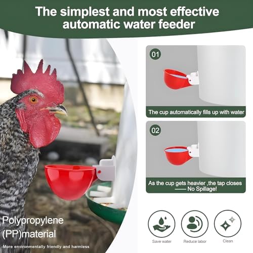 20 Pack Chicken Waterer Cups 3/8 Inch Large Automatic Chicken Water Feeder for Poultry Water Feeder Kit Chick Waterer with Mounting Hole Opener, Suitable for Ducks, Turkeys, Etc