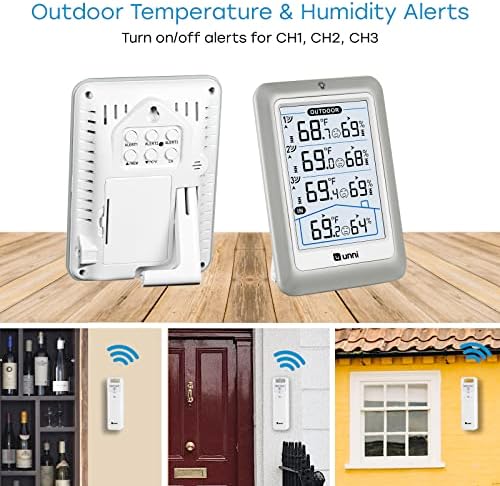 Indoor Outdoor Thermometer Wireless, 4.5 Inch Display Digital Hygrometer Thermometer Temperature Humidity Monitor with 330ft Range Sensor and Adjustable Backlight