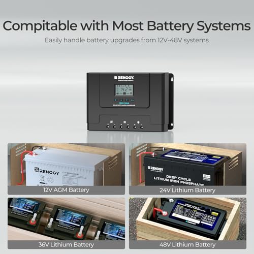 Renogy 60A MPPT Solar Charge Controller 12V/24V/36V/48V Auto, 150V Maximum Solar Input, Compatible with Lithium AGM Gel Batteries, for Home RV Marine Workshop, Rover Lite 60A