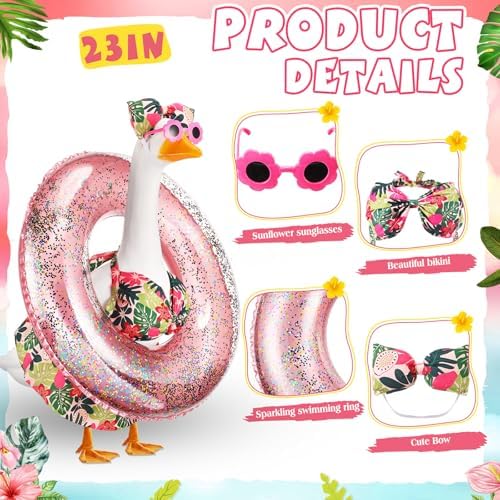 Bikini Porch Goose Outfits with Sunglasses and Swimming Tube for 23" Summer Goose Costume Garden Patio Statue Decor