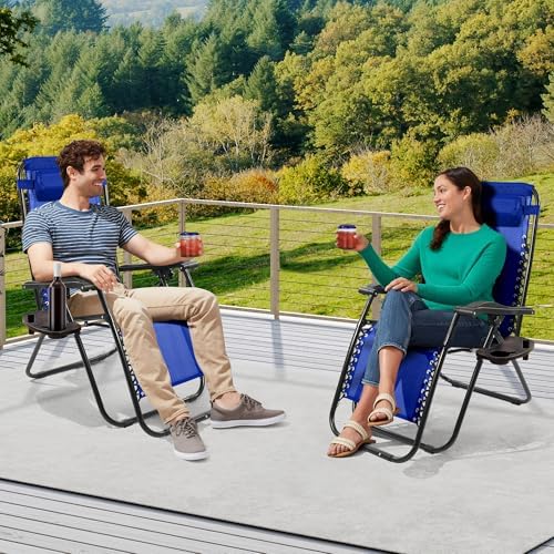 Zero Gravity Chair with Cup Holder & Removable Pillow, Adjustable Reclining Outdoor Patio Folding Chairs for Adults Portable Lounge Chair Furniture for Poolside, Lawn, Beach, Camping, Black