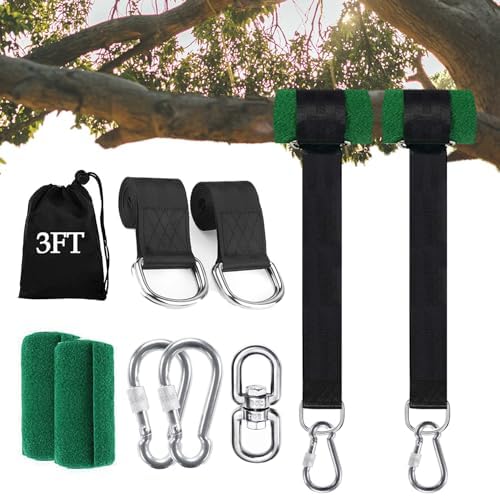 Tree Swing Straps Hanging Kit (Set of 2), 3FT/8FT/10FT/20FT/30FT Tree Swing Straps Holds 2500 lbs with Tree Protector, Safety Lock Carabiner and Swivel Perfect for Swings & Hammocks(3 FT)