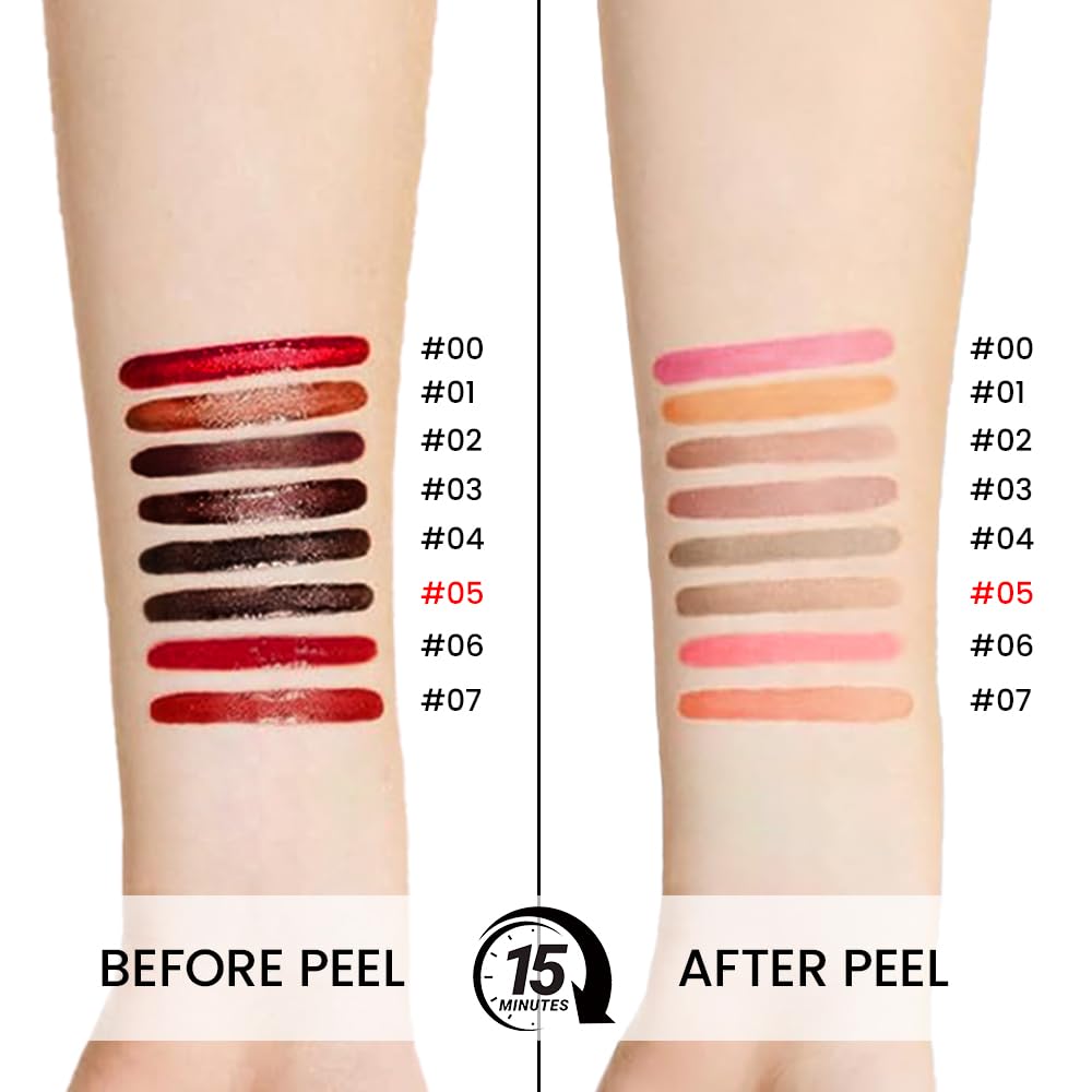 Hxssll Matte Liquid Lip Stain Peel Off Lip Liner Tattoo- Dark Brown, Waterproof, Smudge-Proof, Peel Off Lip Stain Tattoo, Long-Lasting Non-Stick Cup Lip Gloss for All Skin Types (0.12 fl oz, #05)