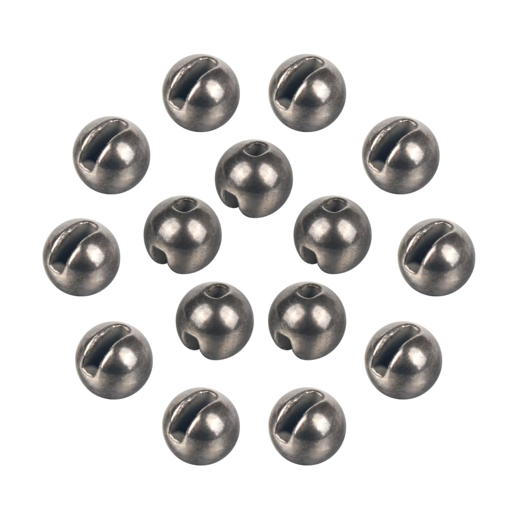 MUUNN 50pcs Tungsten Slotted Beads for Fly Tying,12 Colors/13 Sizes Tungsten Beads Heads Slotted Fly Tying Materials(Plain,1.5mm