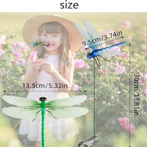 Artificial Dragonfly Pole Clips for Outdoors,Dragonfly Hat Clip,3D Dragonfly Garden Decorative Clips,Horticultural Dragonfly Decoration 12Pcs