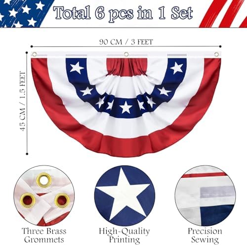 6 Pack USA Pleated Fan Flag, 1.5 X 3 Feet American US Bunting Flag Patriotic Half Fan Banner Flag Decoration, 4th of July Memorial Day Independence Day Fourth July Outdoor Decor (6 Pack1.5x3