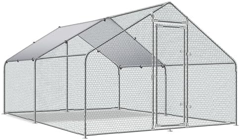Large Metal Chicken Coop Upgrade Tri-Supporting Wire Mesh Chicken Run,Chicken Pen with Water-Resident and Anti-UV Cover,Duck Rabbit House Outdoor(10’ W x 13’ L x 6.5’ H)