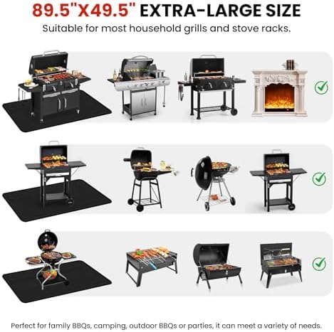 89.5 x 49.5 Inch Large Under Grill Mats for Outdoor Grill, Double-Sided Fireproof Oil-Proof BBQ Mat, Protector Mat for Deck, Patio and Lawn