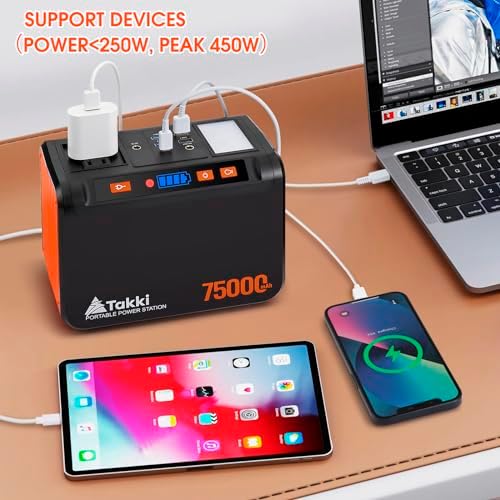 Takki Portable Power Station 277Wh, Camping Backup Lithium Battery, 110V/250W Pure Sine Wave AC Outlet, Solar Generator for CPAP Home Use Backup Emergency Camping