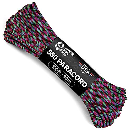 Atwood Rope MFG Color Changing 550 Paracord 100 Feet 7-Strand Core Nylon Parachute Cord Outside Survival Gear Made in USA | Lanyards, Bracelets, Handle Wraps, Keychain (Shiver)