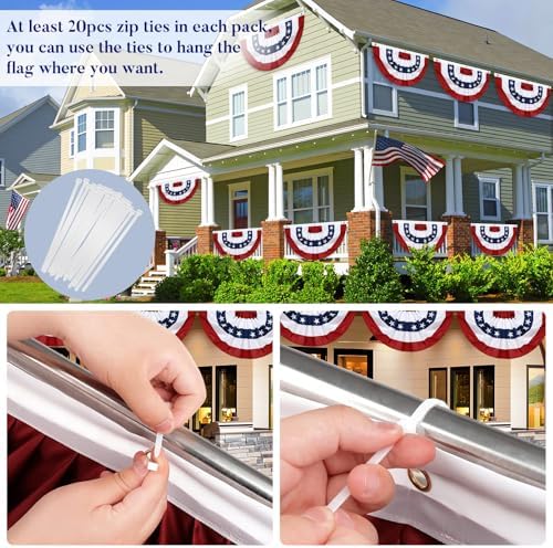 6 Pack American Pleated Fan Flag,1.5 X 3 FT American Bunting with Brass Grommets and Zip Ties,Patriotic Half Fan Banner Flag Decor, Memorial Day 4th of July Decoration Outdoor
