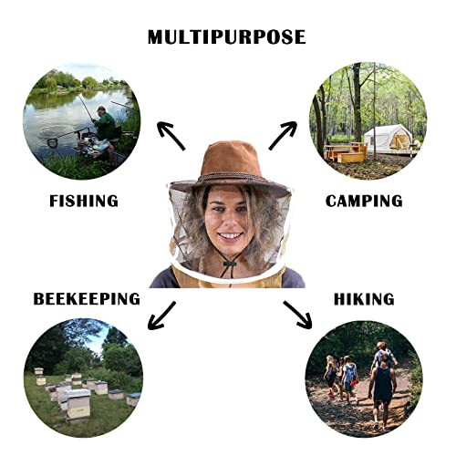 AukBeeFun Cowboy Beekeeper Hat with Veil Bee Veil Hat with Visibility Veil Outdoor Professional Beekeeping Protective Gear (1)
