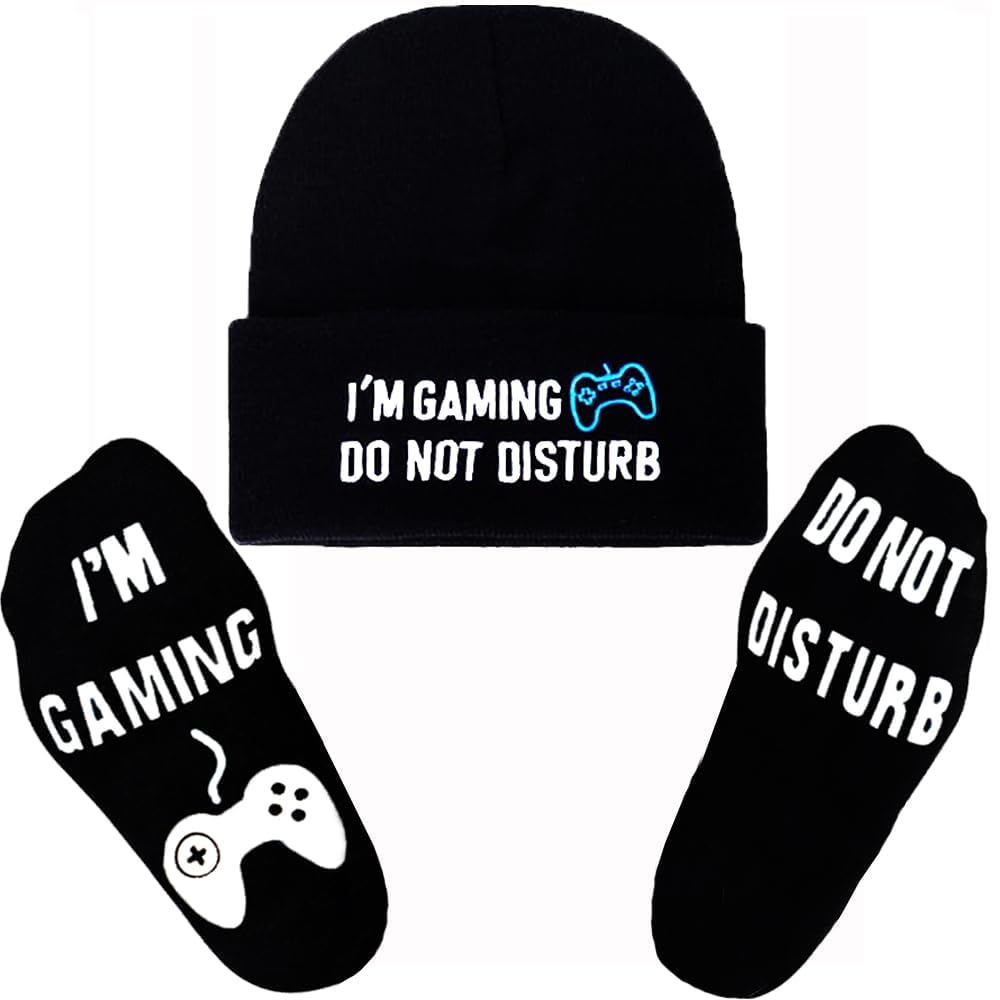 Do Not Disturb I'm Gaming Socks Gaming Beanie Winter Hat,Funny Gamer Stocking Stuffers for Teens Boys Men Kids Black