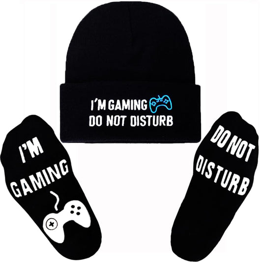 Do Not Disturb I'm Gaming Socks Gaming Beanie Winter Hat,Funny Gamer Stocking Stuffers for Teens Boys Men Kids Black