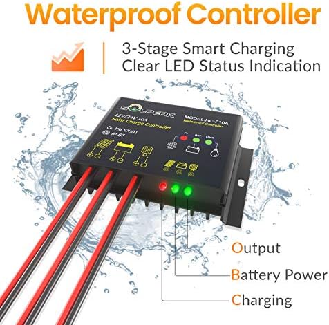 SOLPERK 10A Solar Charge Controller Waterproof Solar Panel Controller 12V/24V PWM Solar Panel Battery Intelligent Regulator for RV Boat car ,with LED Display