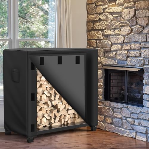 WLEAFJ Outdoor Firewood Rack Cover 4 feet, Log Rack Cover Waterproof, Wood Cover for Log Holder, 48" W x 24" D x 41" H, Black