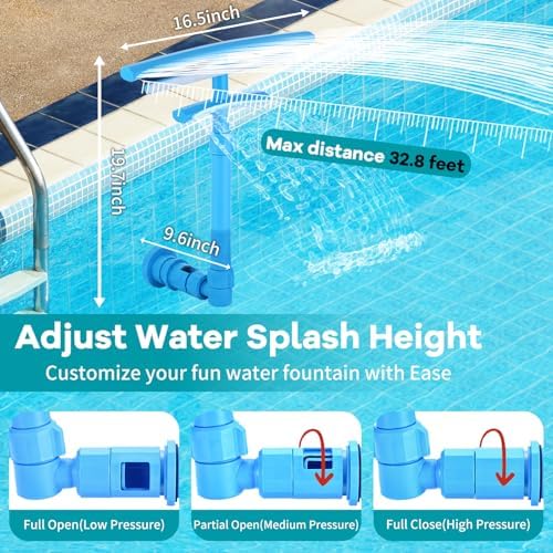 Pool Fountain for Above and Inground Pools, Solar Pool Sprinkler Fountain with 9 Color LED Lights and 5 Modes, 360° Adjustable Dual Spray Pool Waterfall Pool Cooler Pool Accessories Pool Decor, Blue