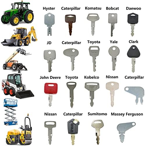 (60) Equipment Key Set For John Deere Cat Toyota JCB Volvo Doosan Bobcat Kubota Hyundai Bomag New Holland Komatsu Case Clark IH Kobelco Takeuchi Massey Ferguson JLG Genie Vermeer Terex Skyjack Hyster