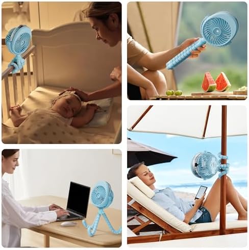 AMACOOL Portable Misting Stroller Fan, Rechargeable Mister Fan with Water Spray, 270°Pivoting, Flexible Tripod Clip on Mist Cooling Fans for Disney Travel Beach Outdoor Car Seat Treadmill Golf Cart