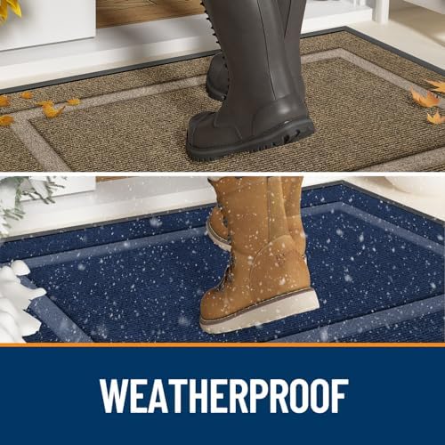 OLANLY Front Door Mat Indoor Outdoor Entrance, Waterproof All-Season, All-Weather Doormat, Sturdy Natural Rubber, Fade Resistant, Low Profile, Easy Clean Patio Porch Entryway Mat, 29.5x17, Dark Grey