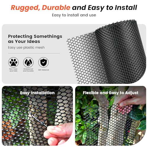 16IN x 50FT Plastic Chicken Wire Mesh, Chicken Wire for Floral Arrangements, Chicken Wire Mesh for Crafts with 100 Pcs Zip Ties, Mesh Fence for Dogs, Deers, Poultry