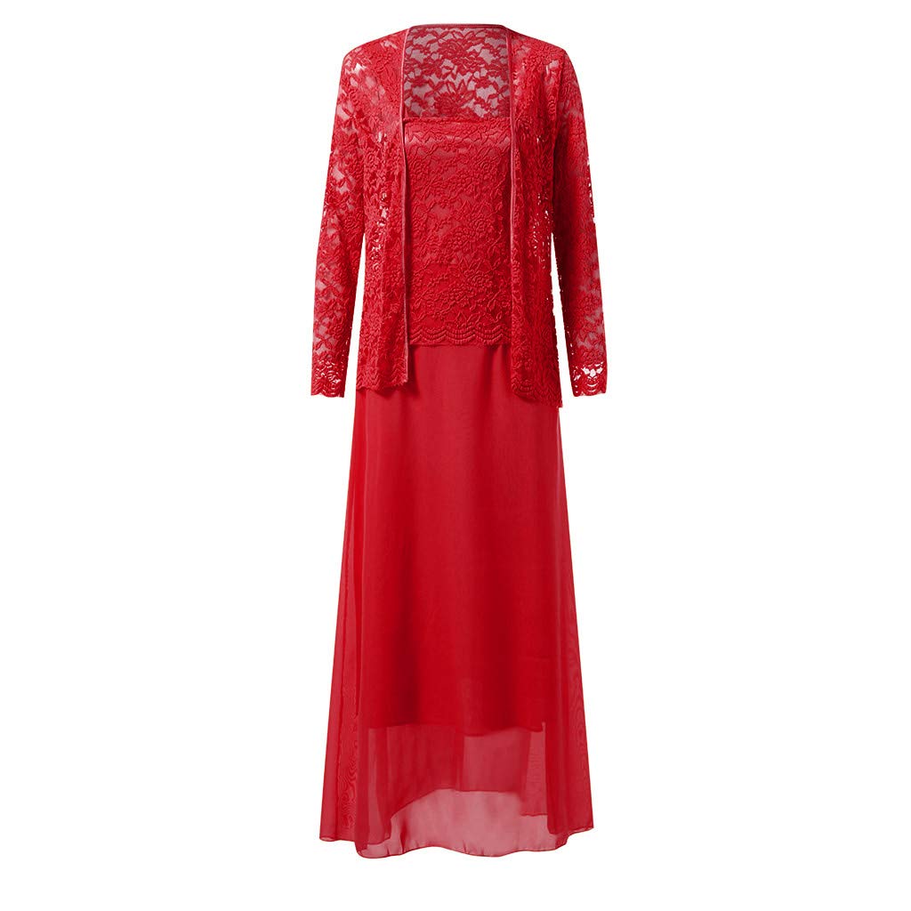 Aniywn Women Plus Size Two Piece Long Sleeve Party Dress Lace Solid Color Elegant Long Maxi Dress Mini Dress