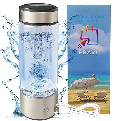 FRAVI Hydrogen Water Bottle - Portable Molecular Hydrogen Bottle with SPE PEM Technology - Glass Ionized Water Maker for Hydration, Energy, Antioxidants - Ideal for Travel, Gym and Daily Use