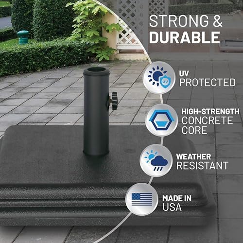 US Weight 40 Pound Umbrella Base - Weighted Umbrella base For Use With Patio Table – Heavy Duty Base- 4” Stem Accommodates 1”-1.5” Pole Sizes - Black