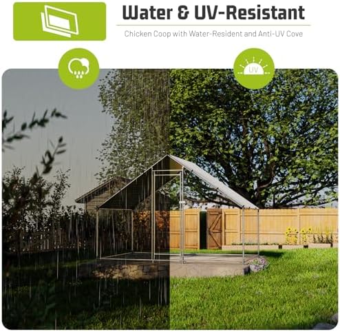 Large Metal Chicken Coop Chicken Pen with Water-Resident and Anti-UV Cover Walk-in Poultry Cage Chicken Runs for Yard with Cover Duck Rabbit Dog House Outdoor