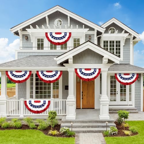 6 Pack USA Pleated Fan Flag, 1.5 X 3 FT American US Bunting Flag, 4th of July Patriotic Half Fan Banner Flag Decorations for Memorial Independence Day Indoor and Outdoor Decoration (1.5x3 Feet)