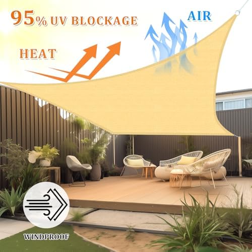 Shade&Beyond Rectangle Sun Shade Sail 12'X16' Permeable Canopy Sand for Patio Garden Yard Deck Pergola (We Make Custom Size)