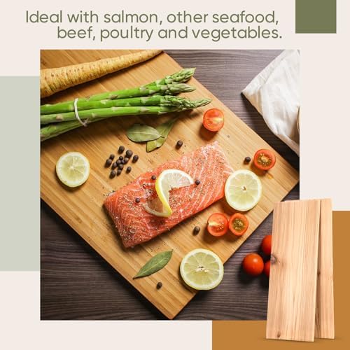 10 Pcs XL XXL Large Cedar Planks for Grilling Salmon Thicker Design Full Filet of Salmon Meat Fish and Veggies Adding Extra Smoke and Flavor Soaking Fast Easy to Use (15 x 5.5 Inches)
