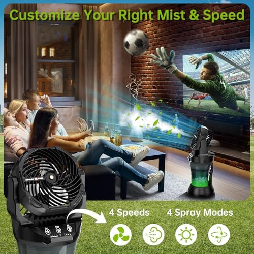 30000 mAh Portable Misting Fan with RGB Ambient Light, 2000 mL Water Tank Bucket Rechargeable Camping Mist Fan with 120° Auto Oscillating Perfect for Patios Fishing Travel Garden Party Golf Tent