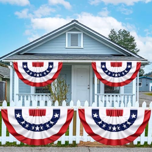 3x6 Ft 4 Pack American Pleated Bunting Fan Flags, Patriotic Half Fan Banner American Flag Decoration Bunting for Outside Red White and Blue Decor Independence Day Memorial Day 4th of july Decorations