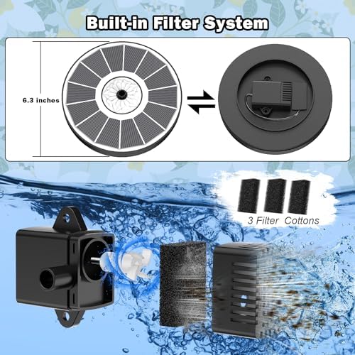 Solar Fountain White Flower, 3.5W Glass Bird Bath Fountains Solar Power No Battery with 4 Fixed Rods & 7 Nozzles, Solar Fountain Pump for Bird Bath, Pool, Garden, Outdoor, Pond