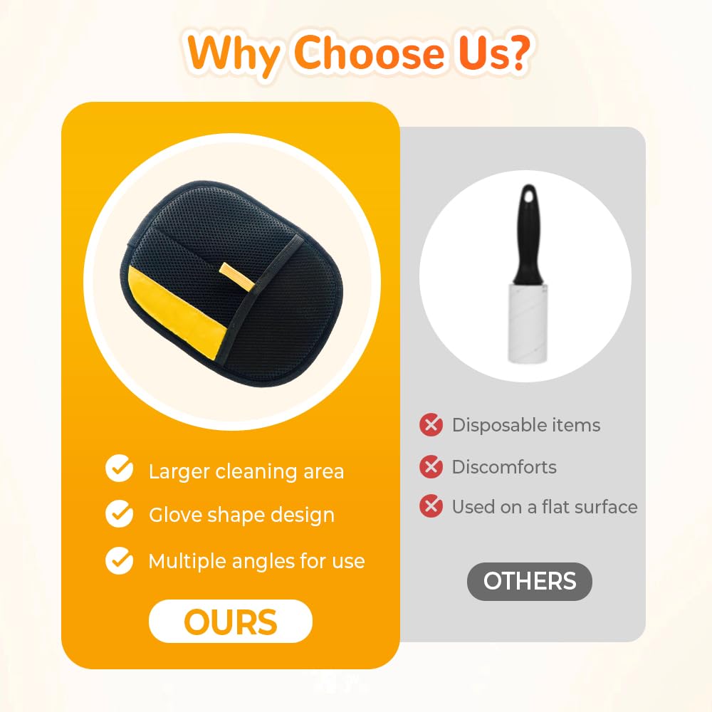 Pet Hair Removal Gloves, Electrostatic Pet Hair Remover for Furniture, Washable Dog Cat Grooming Gloves for Pets, Reusable Dogs Cats Hair Gloves for Bed Sheets Couch Clothes Carpet Car Seat (Orange)