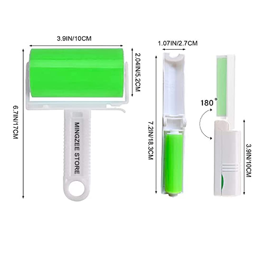 Sticky Gel Lint Roller 5 Pack, Reusable Washable Lint Roller Portable Pet Hair Remover Cleaner with Cover for Clothes, Pet Hairs, Carseats, Include Medium/Small Size (Green)